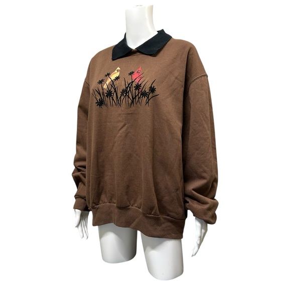 Vintage Morning Sun Brown Cardinal Red Bird Sweatshirt Top Size 2X - Picture 6 of 11